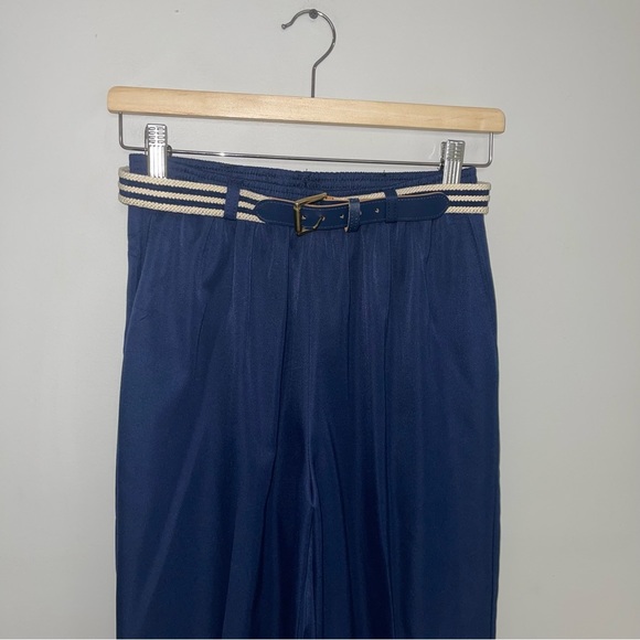 Alfred Dunner Vintage Trousers Size Small Navy Blue High Waisted Belted Pleated - Picture 5 of 8